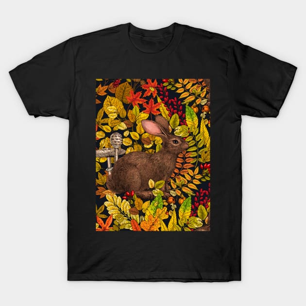 Autumn Rabbit on black T-Shirt by katerinamk